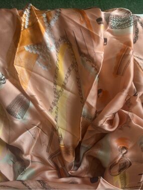 Moschino Peach Orange Printed Silk Scarf